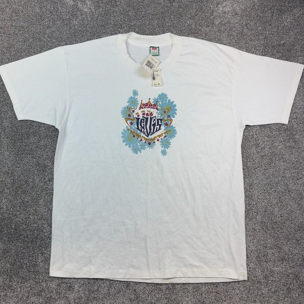 NWT Vintage Levi's Peace Shirt Mens XL White Say It Crown Floral Art USA Made